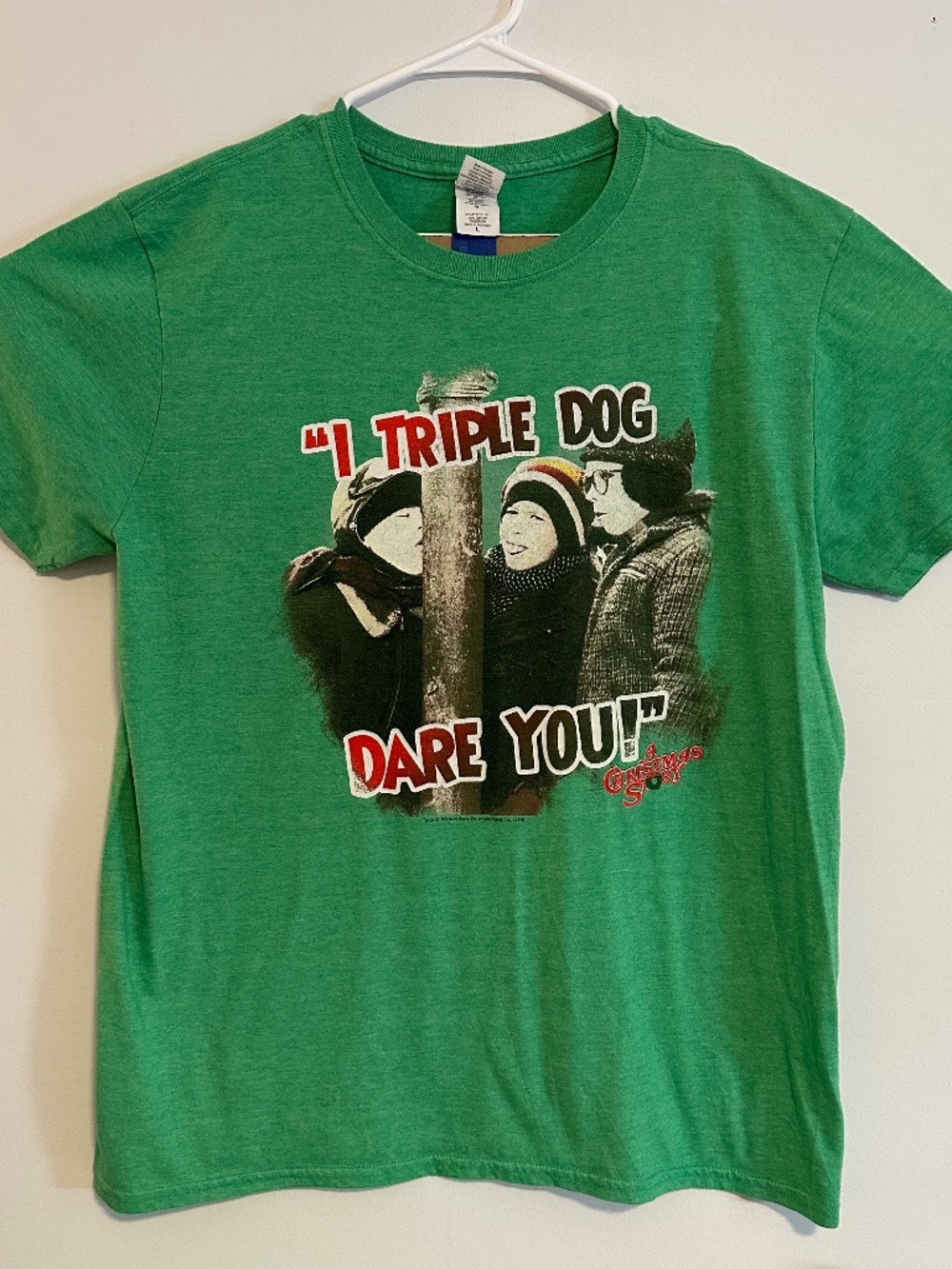 A Christmas Story I Triple Dog Dare You Graphic T-Shirt Large Green Short Sleeve